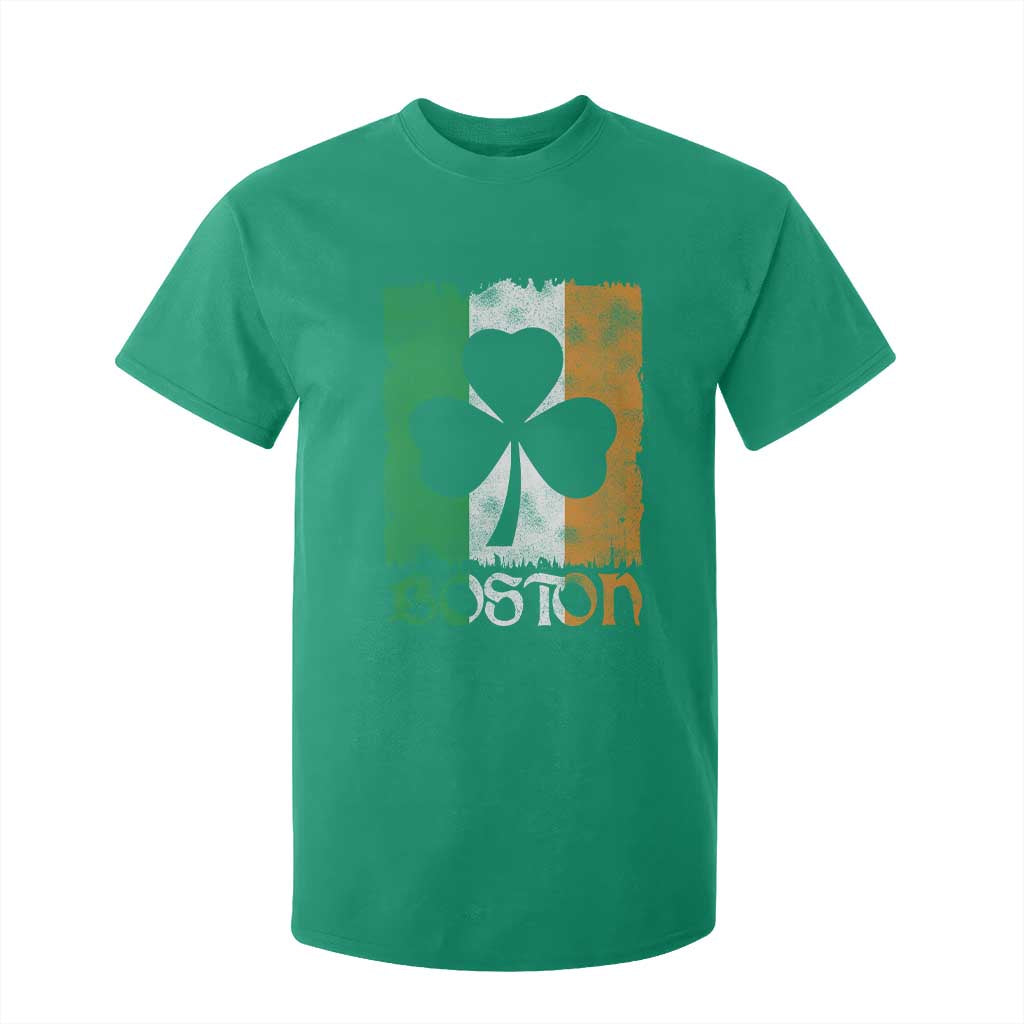 Boston St Patricks Day T Shirt For Kid Distressed Shamrock Vintage Irish Flag TS11 Irish Green Print Your Wear