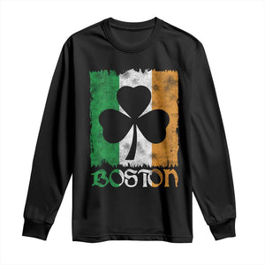 Boston St Patricks Day Long Sleeve Shirt Distressed Shamrock Vintage Irish Flag TS11 Black Print Your Wear