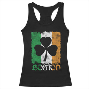 Boston St Patricks Day Racerback Tank Top Distressed Shamrock Vintage Irish Flag TS11 Black Print Your Wear