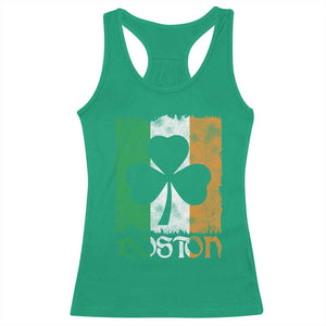 Boston St Patricks Day Racerback Tank Top Distressed Shamrock Vintage Irish Flag TS11 Irish Green Print Your Wear
