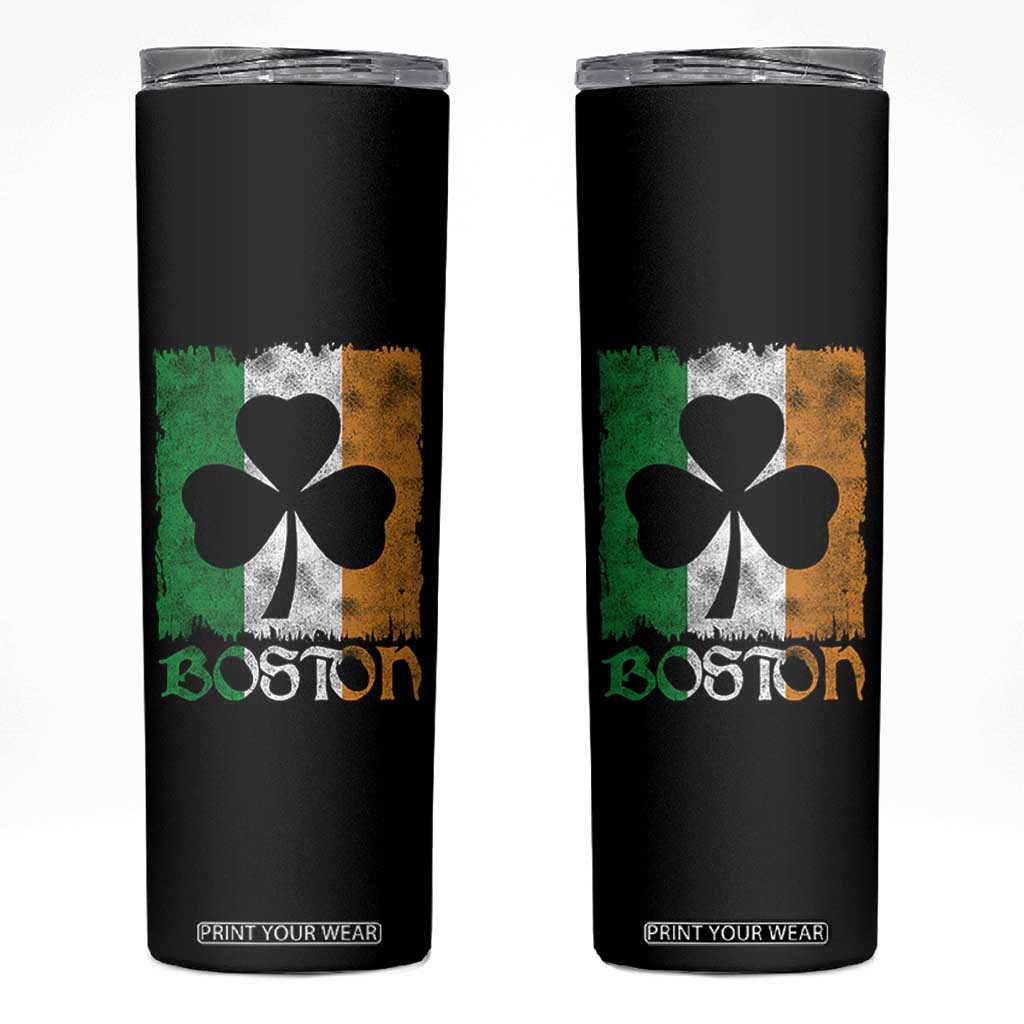 Boston St Patricks Day Skinny Tumbler Distressed Shamrock Vintage Irish Flag TS11 Black Print Your Wear