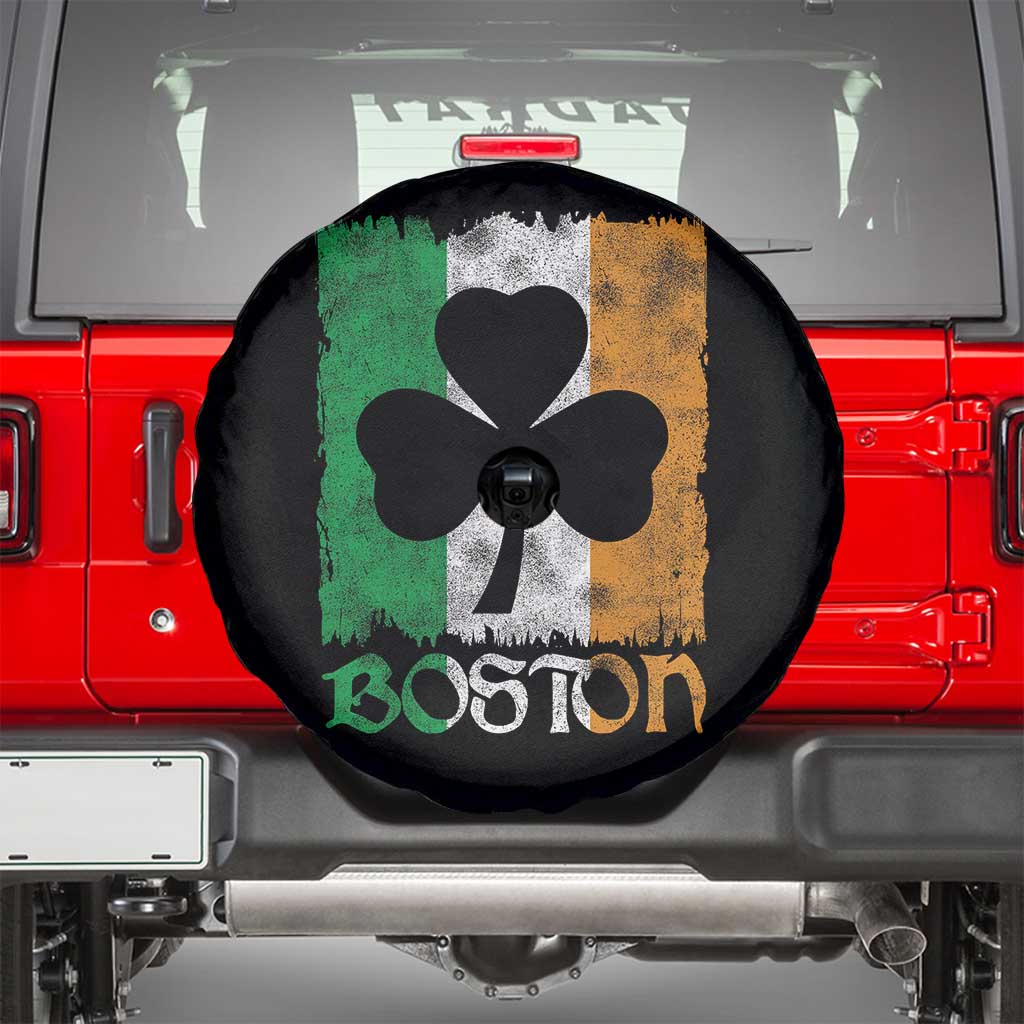 Boston St Patricks Day Spare Tire Cover Distressed Shamrock Vintage Irish Flag TS11 Black Print Your Wear