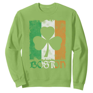 Boston St Patricks Day Sweatshirt Distressed Shamrock Vintage Irish Flag TS11 Lime Print Your Wear