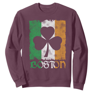 Boston St Patricks Day Sweatshirt Distressed Shamrock Vintage Irish Flag TS11 Maroon Print Your Wear