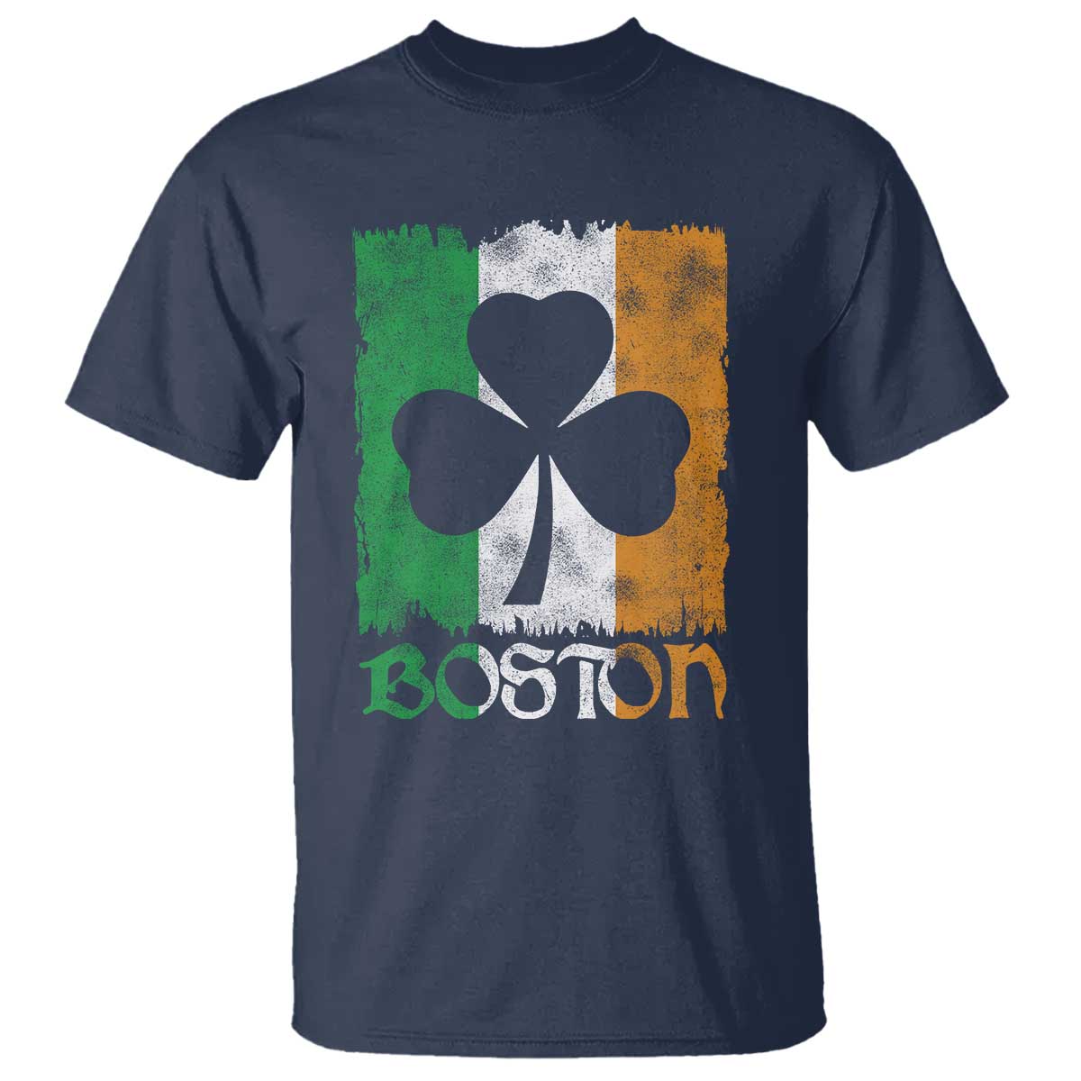 Boston St Patricks Day T Shirt Distressed Shamrock Vintage Irish Flag TS11 Navy Print Your Wear