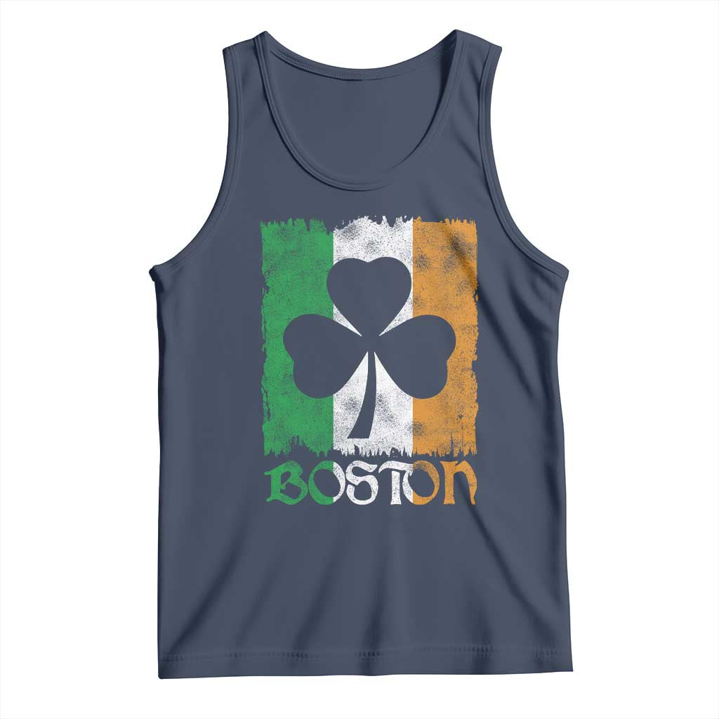 Boston St Patricks Day Tank Top Distressed Shamrock Vintage Irish Flag TS11 Navy Print Your Wear