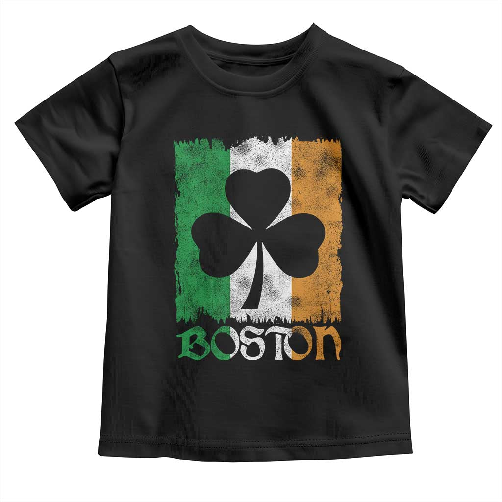 Boston St Patricks Day Toddler T Shirt Distressed Shamrock Vintage Irish Flag TS11 Black Print Your Wear