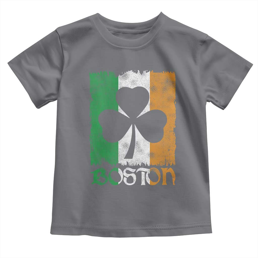 Boston St Patricks Day Toddler T Shirt Distressed Shamrock Vintage Irish Flag TS11 Charcoal Print Your Wear