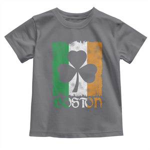 Boston St Patricks Day Toddler T Shirt Distressed Shamrock Vintage Irish Flag TS11 Charcoal Print Your Wear