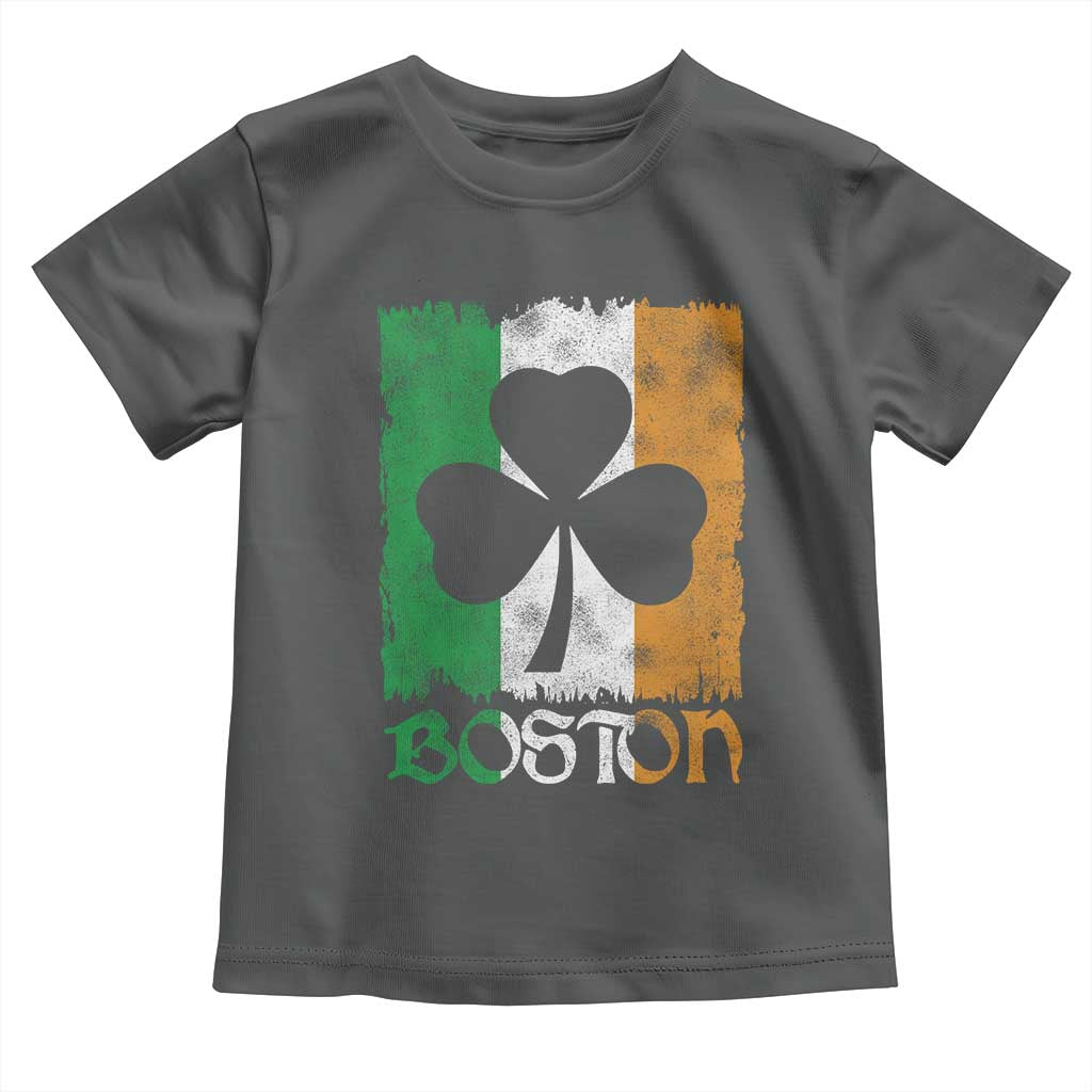 Boston St Patricks Day Toddler T Shirt Distressed Shamrock Vintage Irish Flag TS11 Dark Heather Print Your Wear