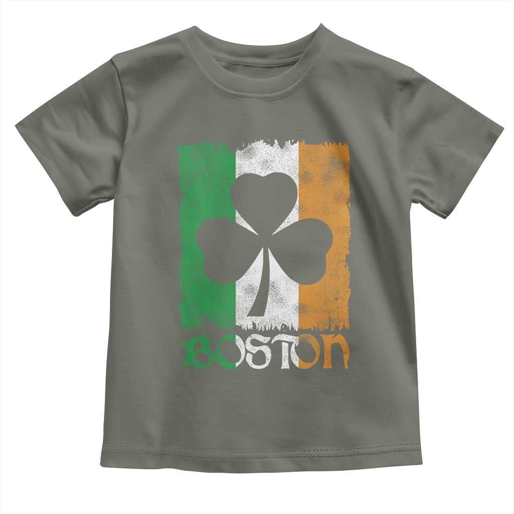 Boston St Patricks Day Toddler T Shirt Distressed Shamrock Vintage Irish Flag TS11 Military Green Print Your Wear