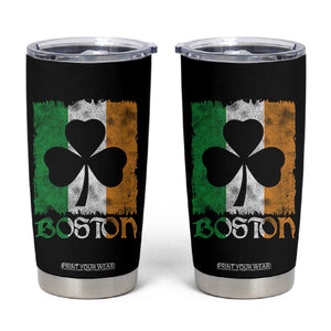Boston St Patricks Day Tumbler Cup Distressed Shamrock Vintage Irish Flag TS11 Black Print Your Wear