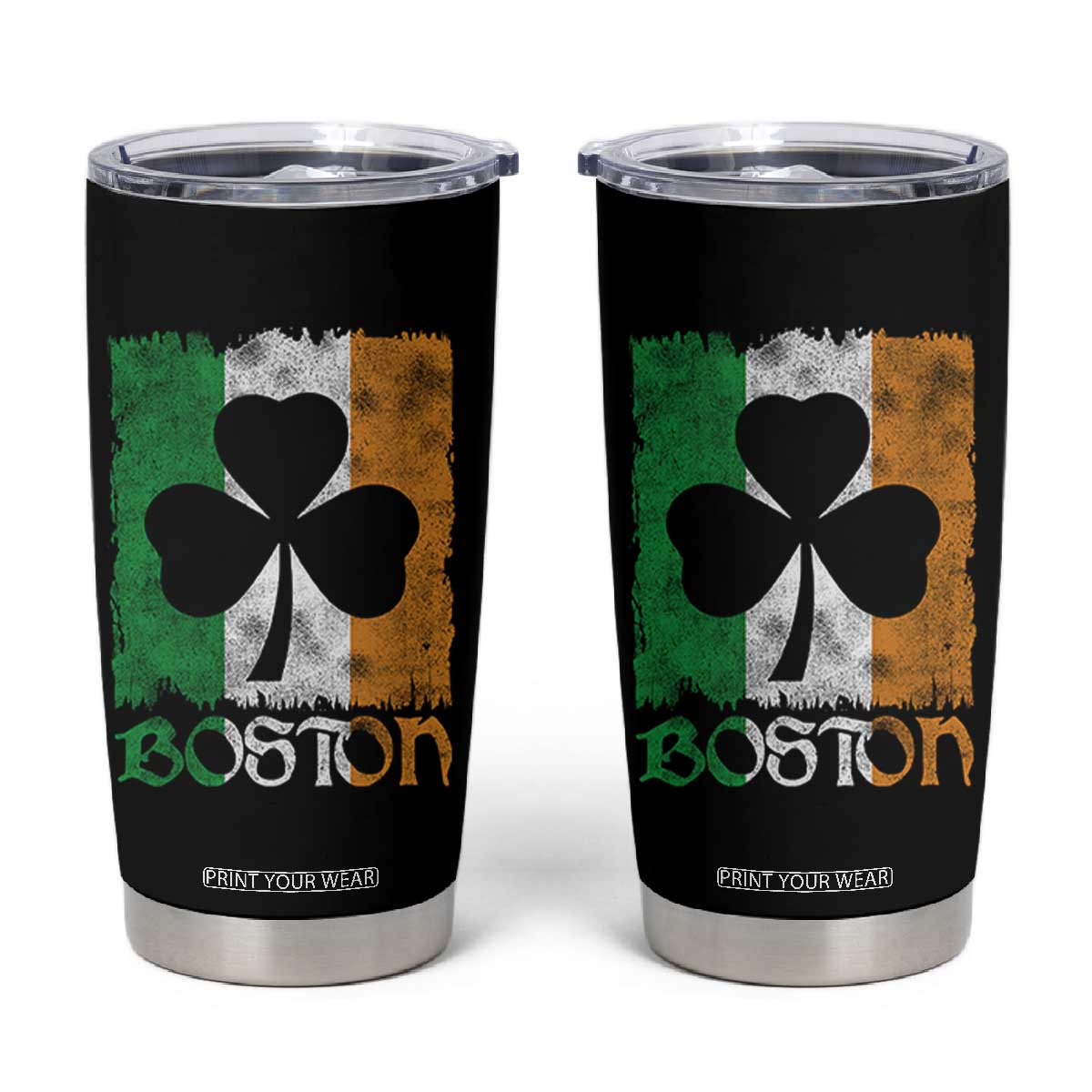 Boston St Patricks Day Tumbler Cup Distressed Shamrock Vintage Irish Flag TS11 Black Print Your Wear