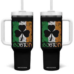 Boston St Patricks Day Tumbler With Handle Distressed Shamrock Vintage Irish Flag TS11 One Size: 40 oz Black Print Your Wear