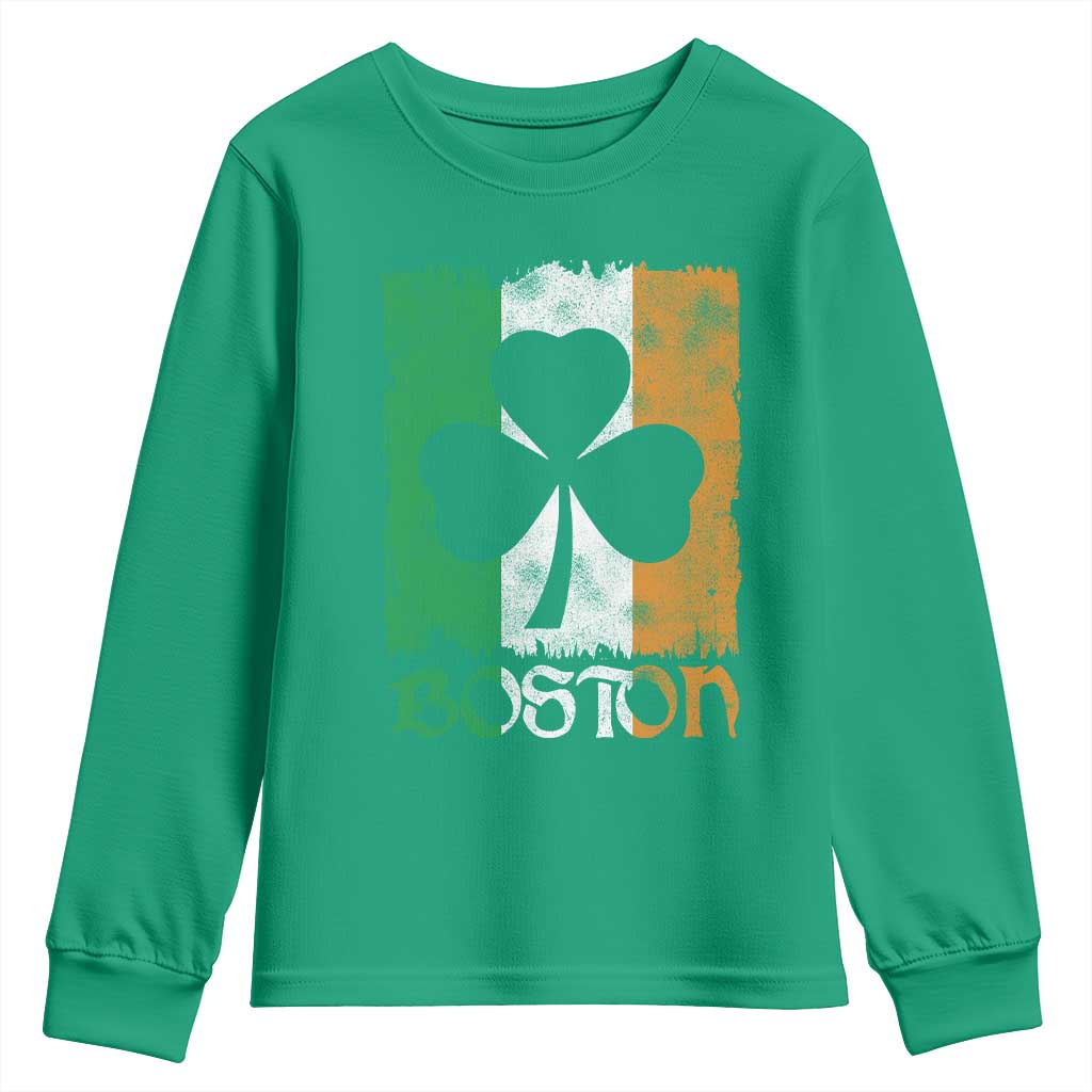 Boston St Patricks Day Youth Sweatshirt Distressed Shamrock Vintage Irish Flag TS11 Irish Green Print Your Wear