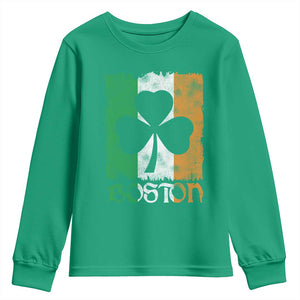Boston St Patricks Day Youth Sweatshirt Distressed Shamrock Vintage Irish Flag TS11 Irish Green Print Your Wear