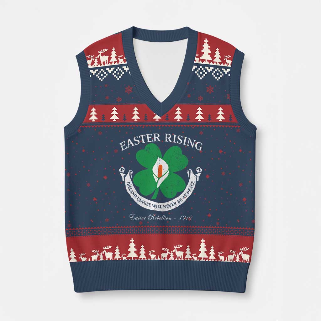 Easter Rising V-Neck Knit Sweater Vest Ireland Unfree Will Never Be At Peace 1916 Irish Rebellions TS11 Navy Red Print Your Wear