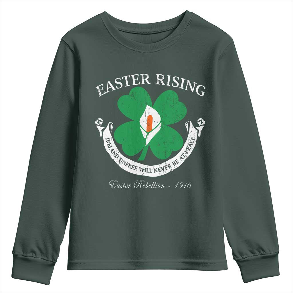 Easter Rising Youth Sweatshirt Ireland Unfree Will Never Be At Peace 1916 Irish Rebellions TS11 Dark Forest Green Print Your Wear