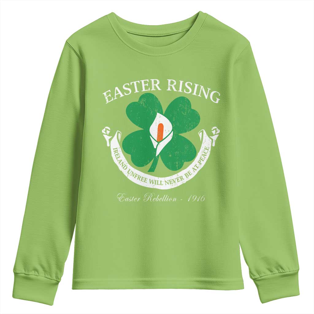 Easter Rising Youth Sweatshirt Ireland Unfree Will Never Be At Peace 1916 Irish Rebellions TS11 Lime Print Your Wear