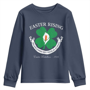 Easter Rising Youth Sweatshirt Ireland Unfree Will Never Be At Peace 1916 Irish Rebellions TS11 Navy Print Your Wear