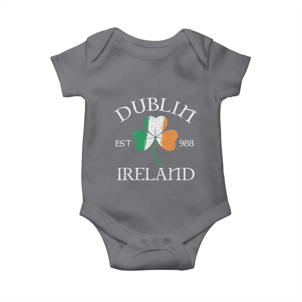 Dublin Ireland Est 988 Baby Onesie St Patricks Day Shamrock Leaf TS11 Charcoal Print Your Wear