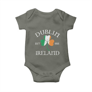 Dublin Ireland Est 988 Baby Onesie St Patricks Day Shamrock Leaf TS11 Military Green Print Your Wear