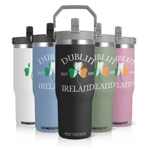 Dublin Ireland Est 988 Flip Straw Tumbler St Patricks Day Shamrock Leaf TS11 Print Your Wear