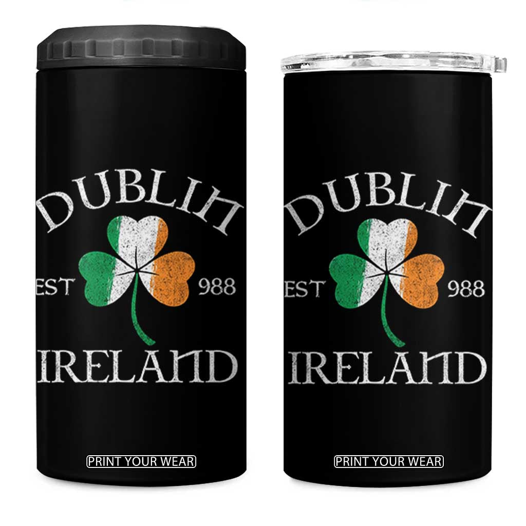 Dublin Ireland Est 988 4 in 1 Can Cooler Tumbler St Patricks Day Shamrock Leaf TS11 One Size: 16 oz Black Print Your Wear