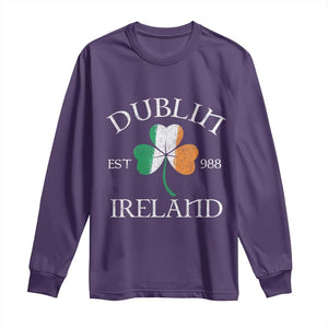 Dublin Ireland Est 988 Long Sleeve Shirt St Patricks Day Shamrock Leaf TS11 Purple Print Your Wear