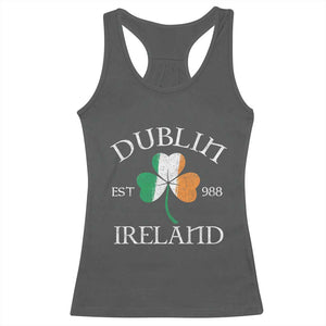 Dublin Ireland Est 988 Racerback Tank Top St Patricks Day Shamrock Leaf TS11 Dark Heather Print Your Wear