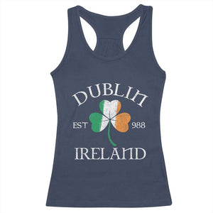 Dublin Ireland Est 988 Racerback Tank Top St Patricks Day Shamrock Leaf TS11 Navy Print Your Wear