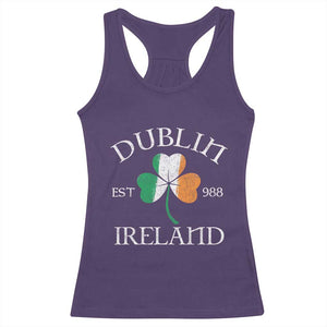 Dublin Ireland Est 988 Racerback Tank Top St Patricks Day Shamrock Leaf TS11 Purple Print Your Wear