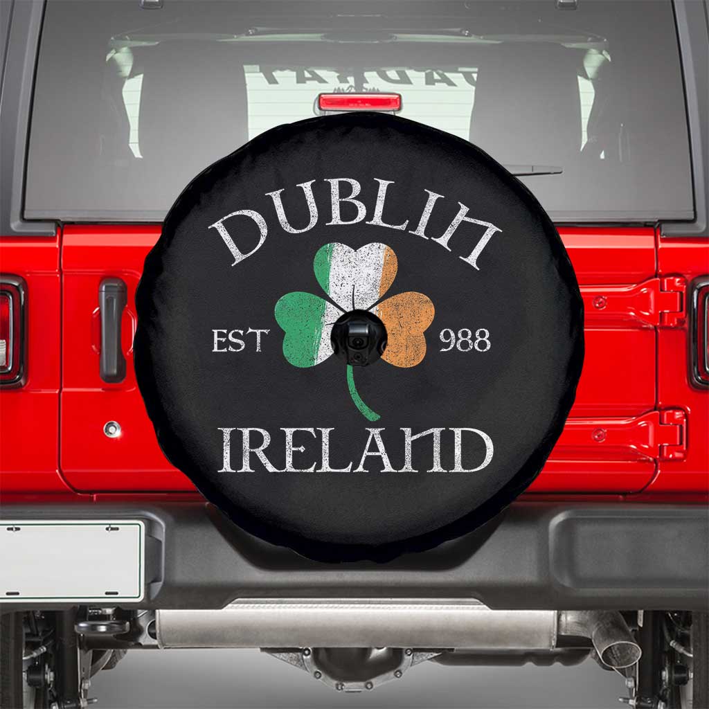 Dublin Ireland Est 988 Spare Tire Cover St Patricks Day Shamrock Leaf TS11 Black Print Your Wear