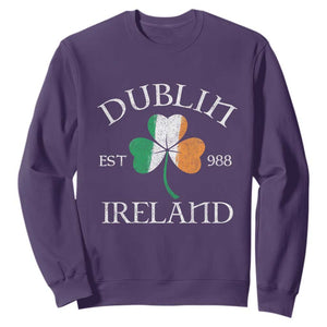 Dublin Ireland Est 988 Sweatshirt - St Patricks Day Shamrock Leaf TS11 Purple Print Your Wear