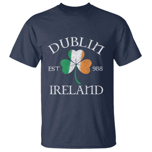 Dublin Ireland Est 988 T Shirt St Patricks Day Shamrock Leaf TS11 Navy Print Your Wear