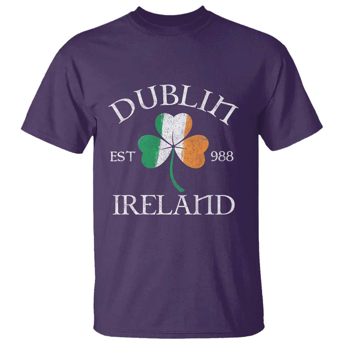 Dublin Ireland Est 988 T Shirt St Patricks Day Shamrock Leaf TS11 Purple Print Your Wear