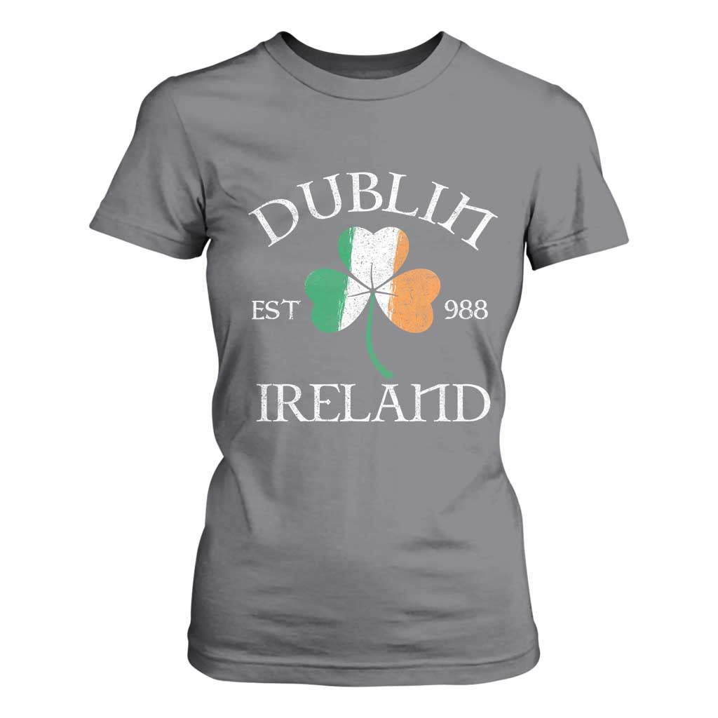 Dublin Ireland Est 988 T Shirt For Women St Patricks Day Shamrock Leaf TS11 Charcoal Print Your Wear