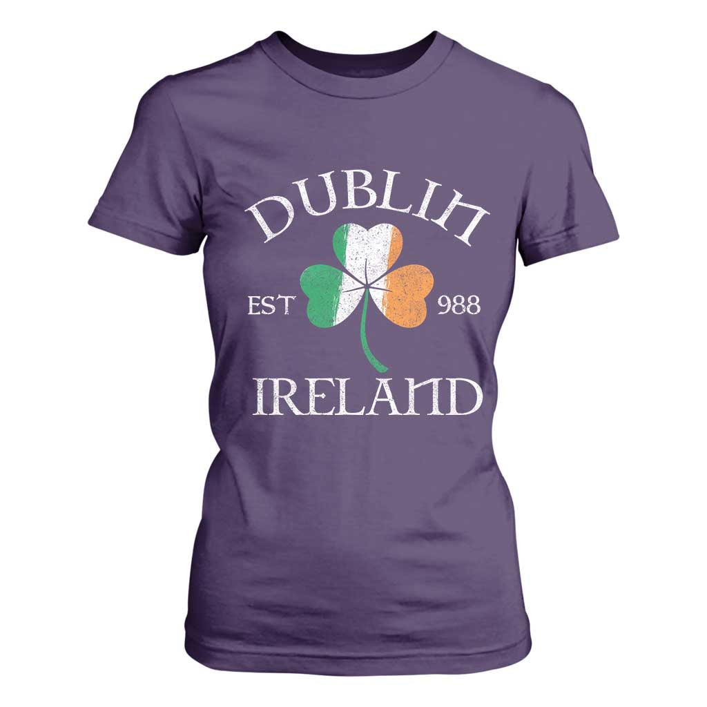 Dublin Ireland Est 988 T Shirt For Women St Patricks Day Shamrock Leaf TS11 Purple Print Your Wear