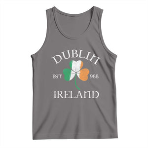 Dublin Ireland Est 988 Tank Top St Patricks Day Shamrock Leaf TS11 Deep Heather Print Your Wear