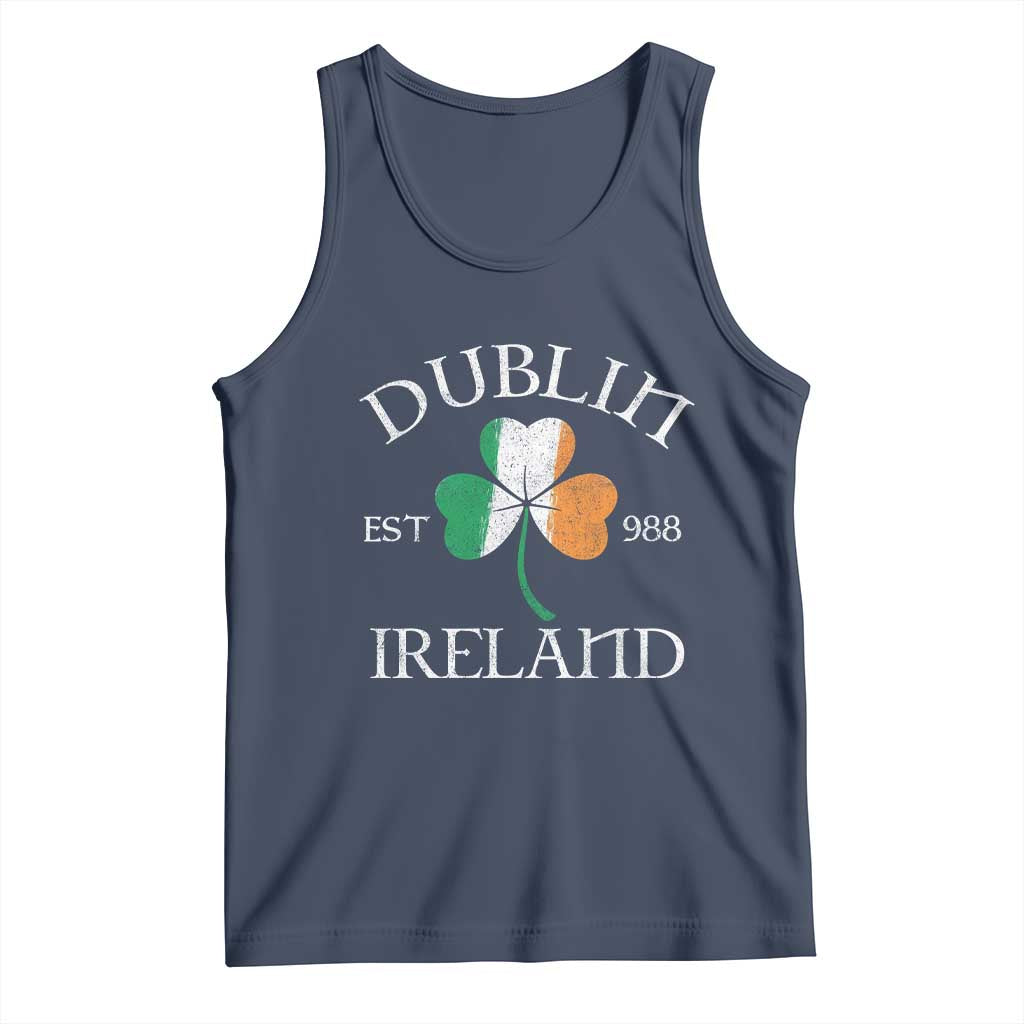 Dublin Ireland Est 988 Tank Top St Patricks Day Shamrock Leaf TS11 Navy Print Your Wear