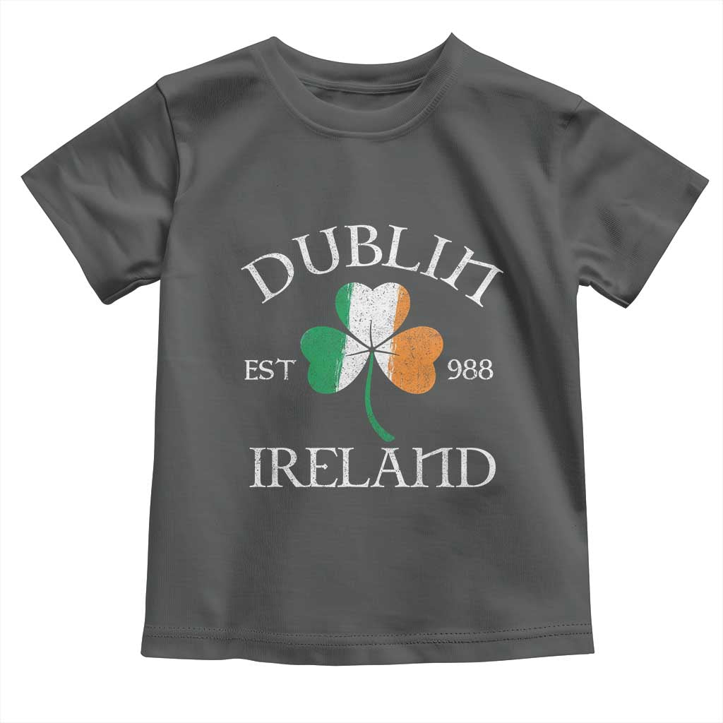 Dublin Ireland Est 988 Toddler T Shirt St Patricks Day Shamrock Leaf TS11 Dark Heather Print Your Wear