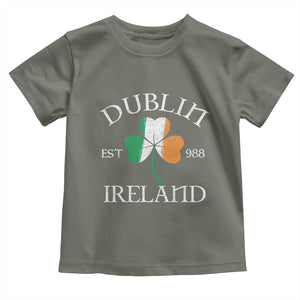 Dublin Ireland Est 988 Toddler T Shirt St Patricks Day Shamrock Leaf TS11 Military Green Print Your Wear