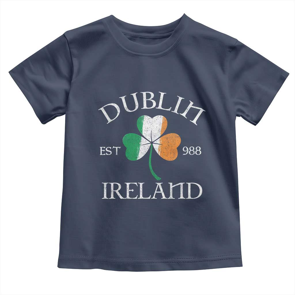 Dublin Ireland Est 988 Toddler T Shirt St Patricks Day Shamrock Leaf TS11 Navy Print Your Wear