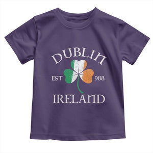Dublin Ireland Est 988 Toddler T Shirt St Patricks Day Shamrock Leaf TS11 Purple Print Your Wear