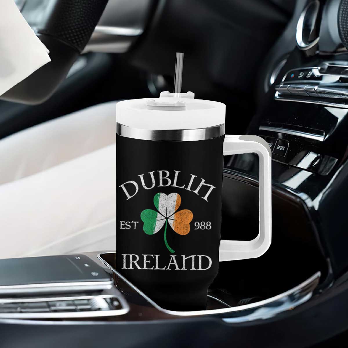 Dublin Ireland Est 988 Tumbler With Handle St Patricks Day Shamrock Leaf TS11 Print Your Wear