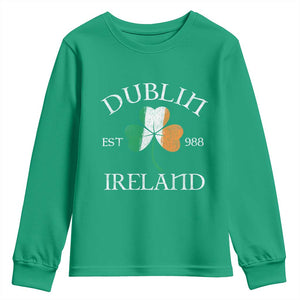 Dublin Ireland Est 988 Youth Sweatshirt St Patricks Day Shamrock Leaf TS11 Irish Green Print Your Wear