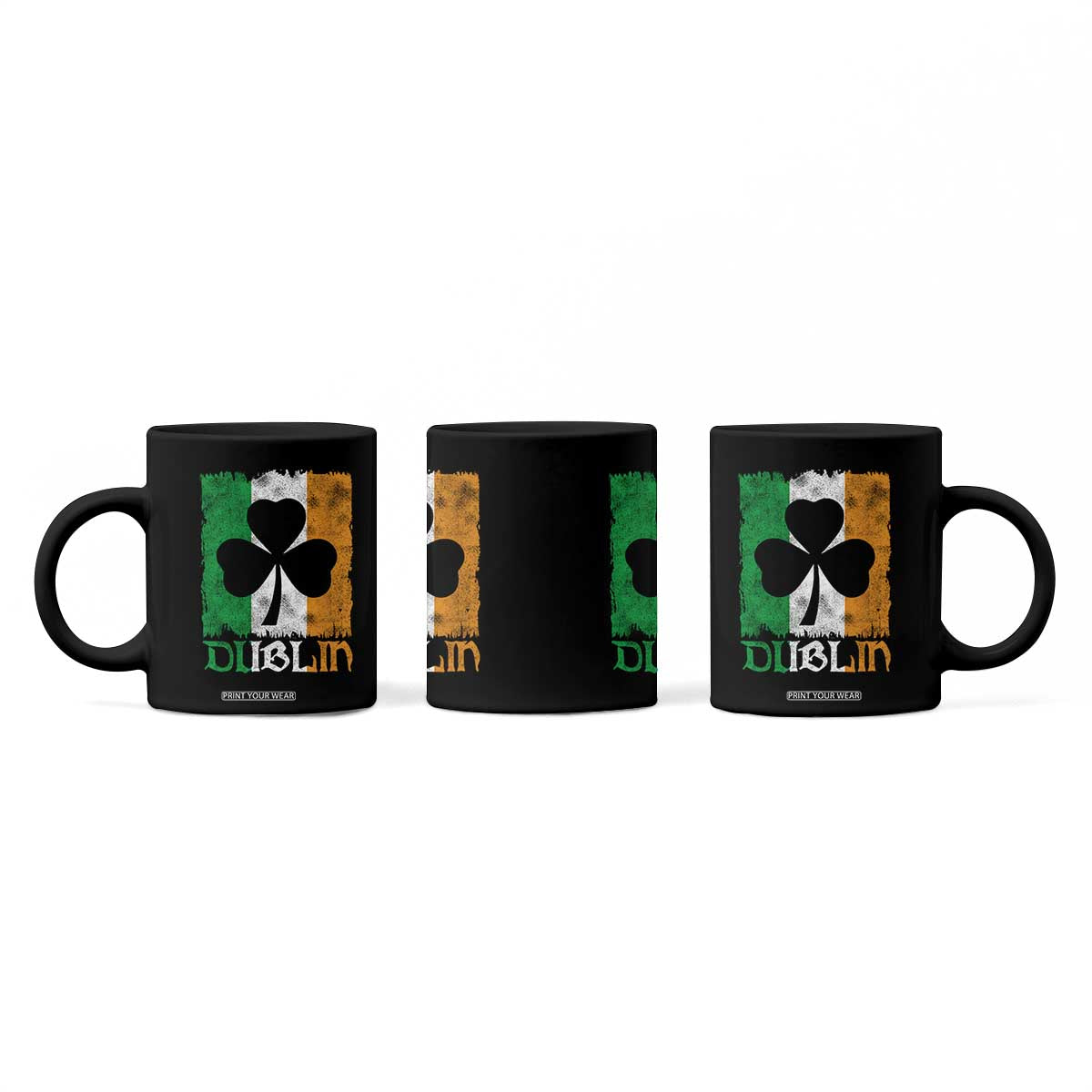 Dublin Ireland St Patricks Day Coffee Mug Distressed Shamrock Vintage Irish Flag TS11 Print Your Wear
