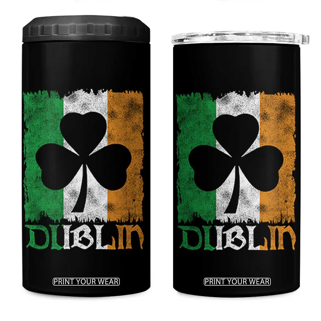 Dublin Ireland St Patricks Day 4 in 1 Can Cooler Tumbler Distressed Shamrock Vintage Irish Flag TS11 One Size: 16 oz Black Print Your Wear