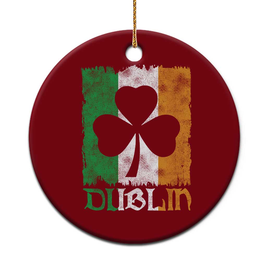 Dublin Ireland St Patricks Day Ceramic Ornament Distressed Shamrock Vintage Irish Flag TS11 1pc Red Print Your Wear