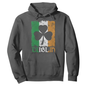 Dublin Ireland St Patricks Day Hoodie Distressed Shamrock Vintage Irish Flag TS11 Dark Heather Print Your Wear